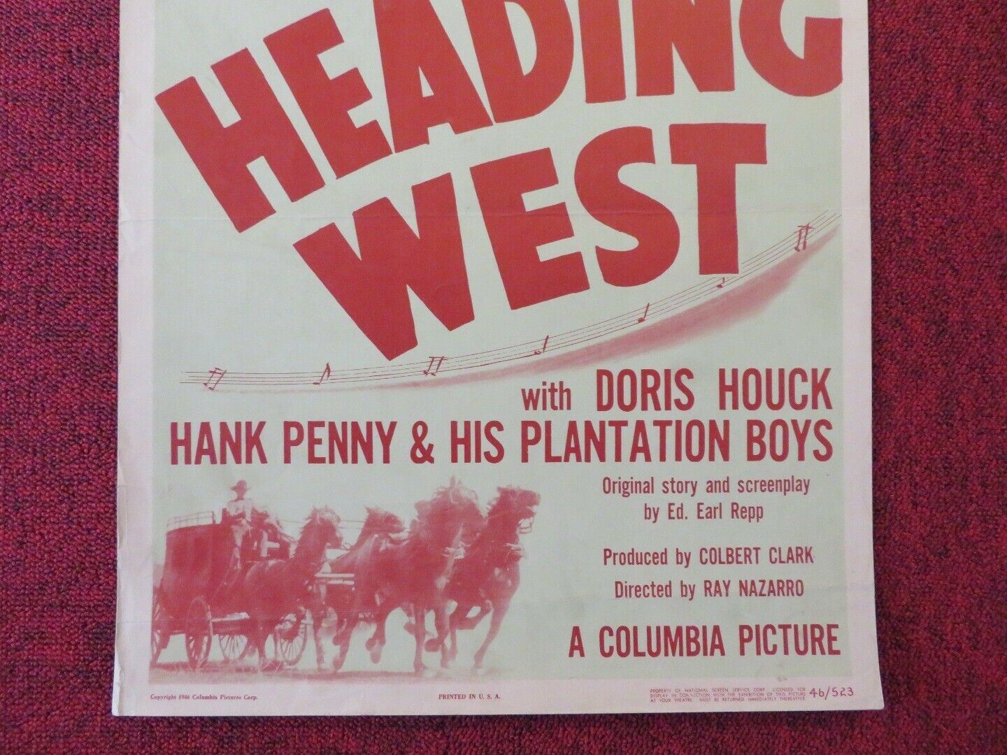 HEADING WEST US INSERT (14"x 36") POSTER CHARLES STARRETT DORIS HOUCK 1946 - Rendezvous Cinema