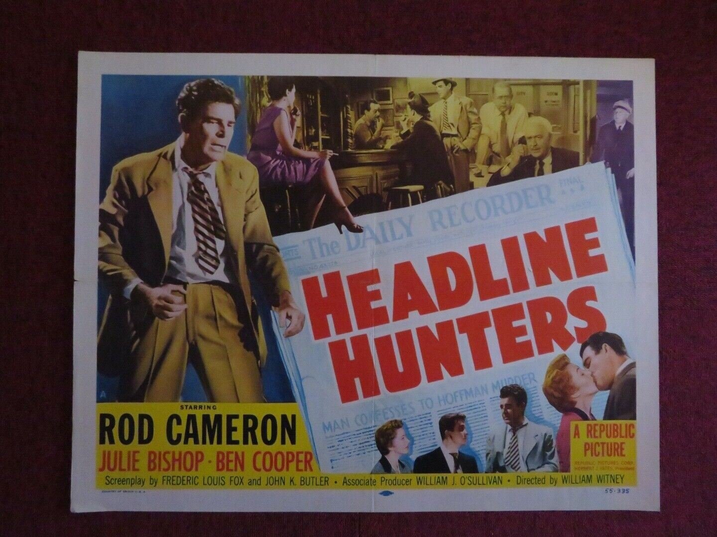 HEADLINE HUNTERS US HALF SHEET (22"x 28") POSTER ROD CAMERON 1955 Movie posters