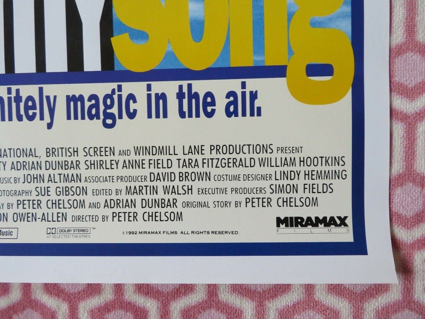 HEAR MY SONG US ONE SHEET ROLLED POSTER NED BEATTY ADRIAN DUNBAR 1991 Movie posters