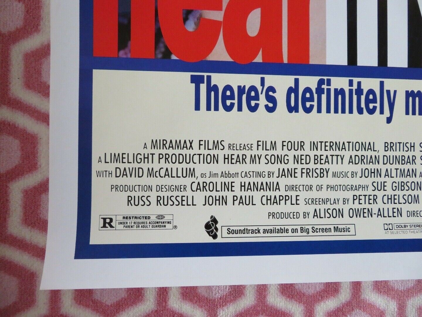 HEAR MY SONG US ONE SHEET ROLLED POSTER NED BEATTY ADRIAN DUNBAR 1991 Movie posters