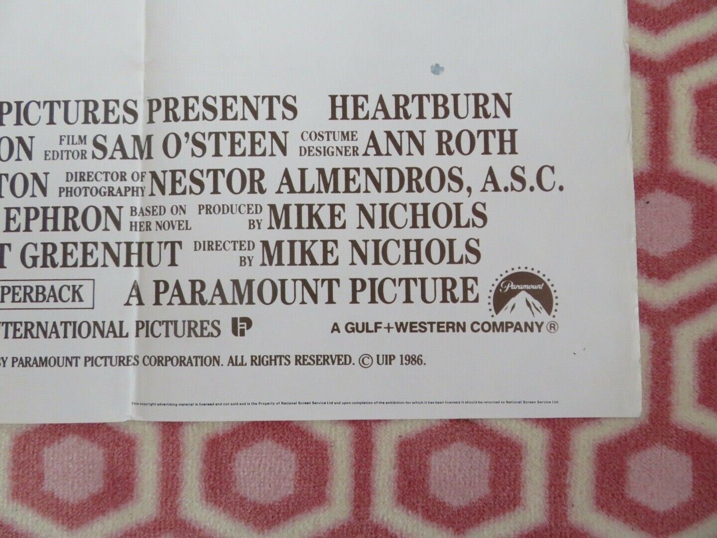 HEARTBURN BRITISH ORIGINAL QUAD POSTER NICHOLSON STREEP NICHOLS 1986 - Rendezvous Cinema