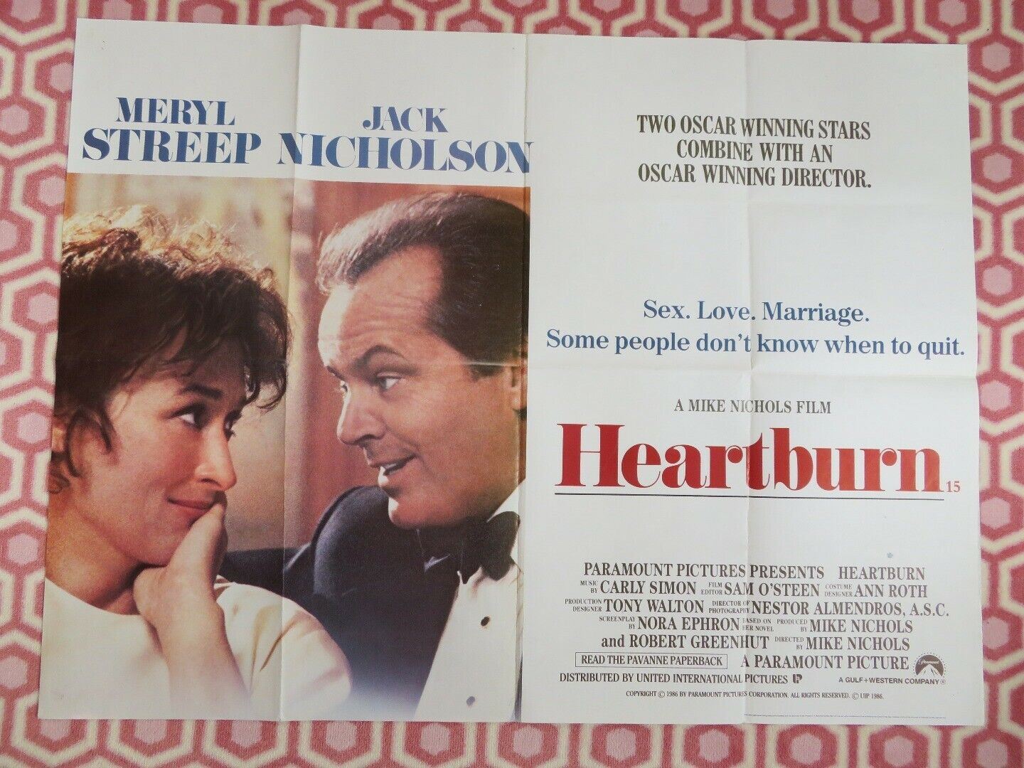 HEARTBURN BRITISH ORIGINAL QUAD POSTER NICHOLSON STREEP NICHOLS 1986 - Rendezvous Cinema