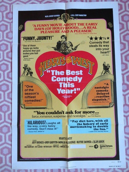 HEARTS OF THE WEST FOLDED US ONE SHEET POSTER JEFF BRIDGES ANDY GRIFFITH 1975 Movie posters
