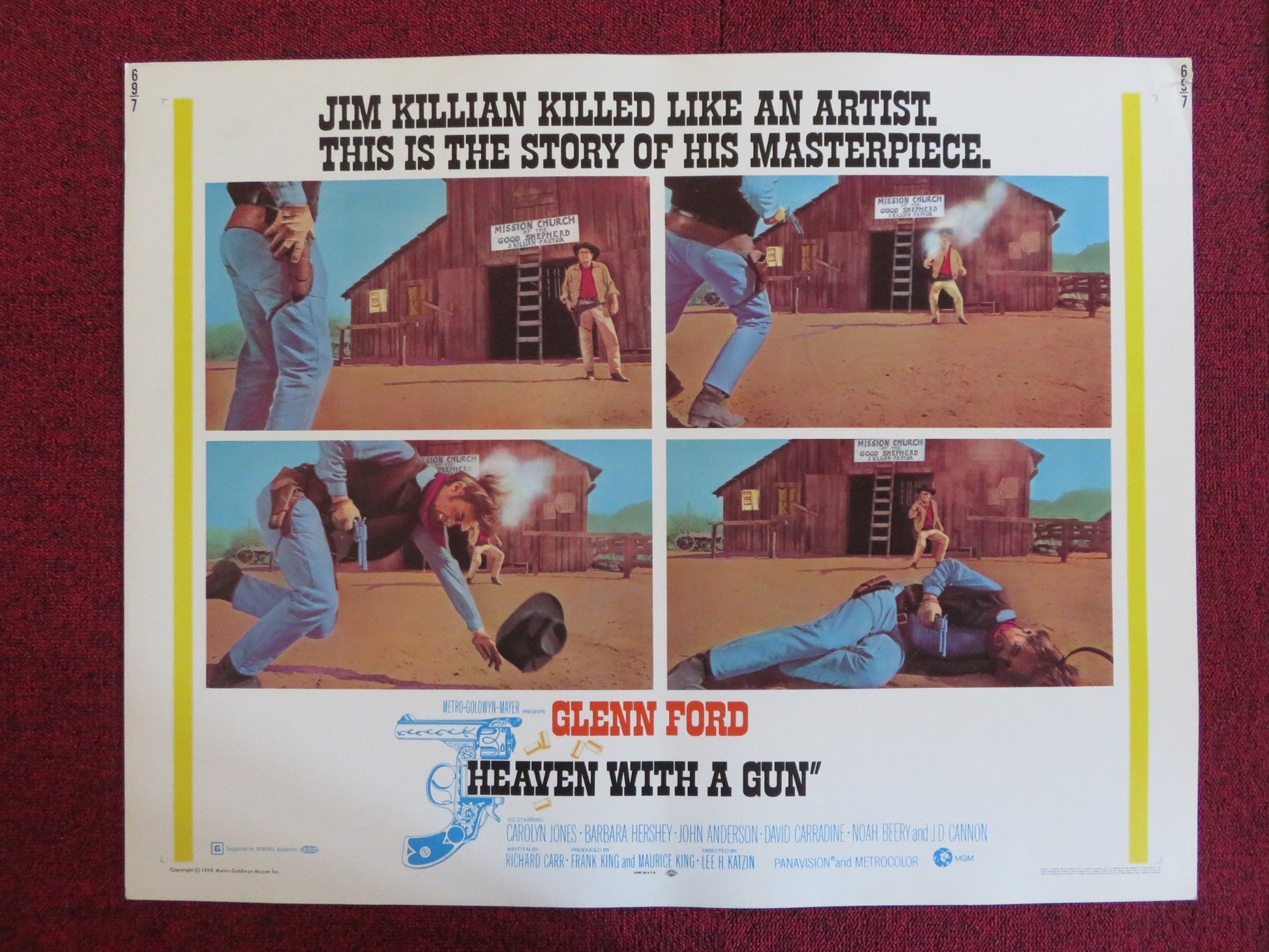 HEAVEN WITH A GUN US HALF SHEET (22"x 28") POSTER GLENN FORD CAROLYN JONES 1969 Rendezvous Cinema Movie posters