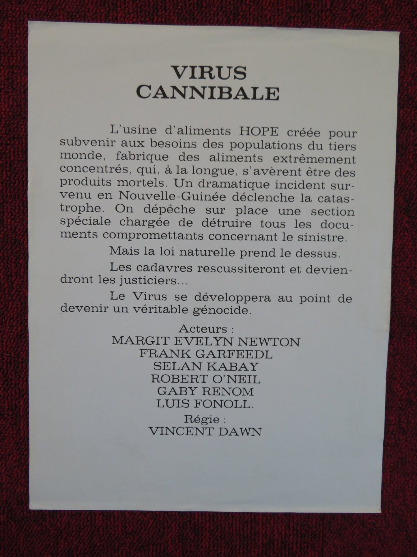 HELL OF THE LIVING DEAD FRENCH PRESS SHEET BRUNO MATTEI VINCENT DAWN Rendezvous Cinema Movie posters