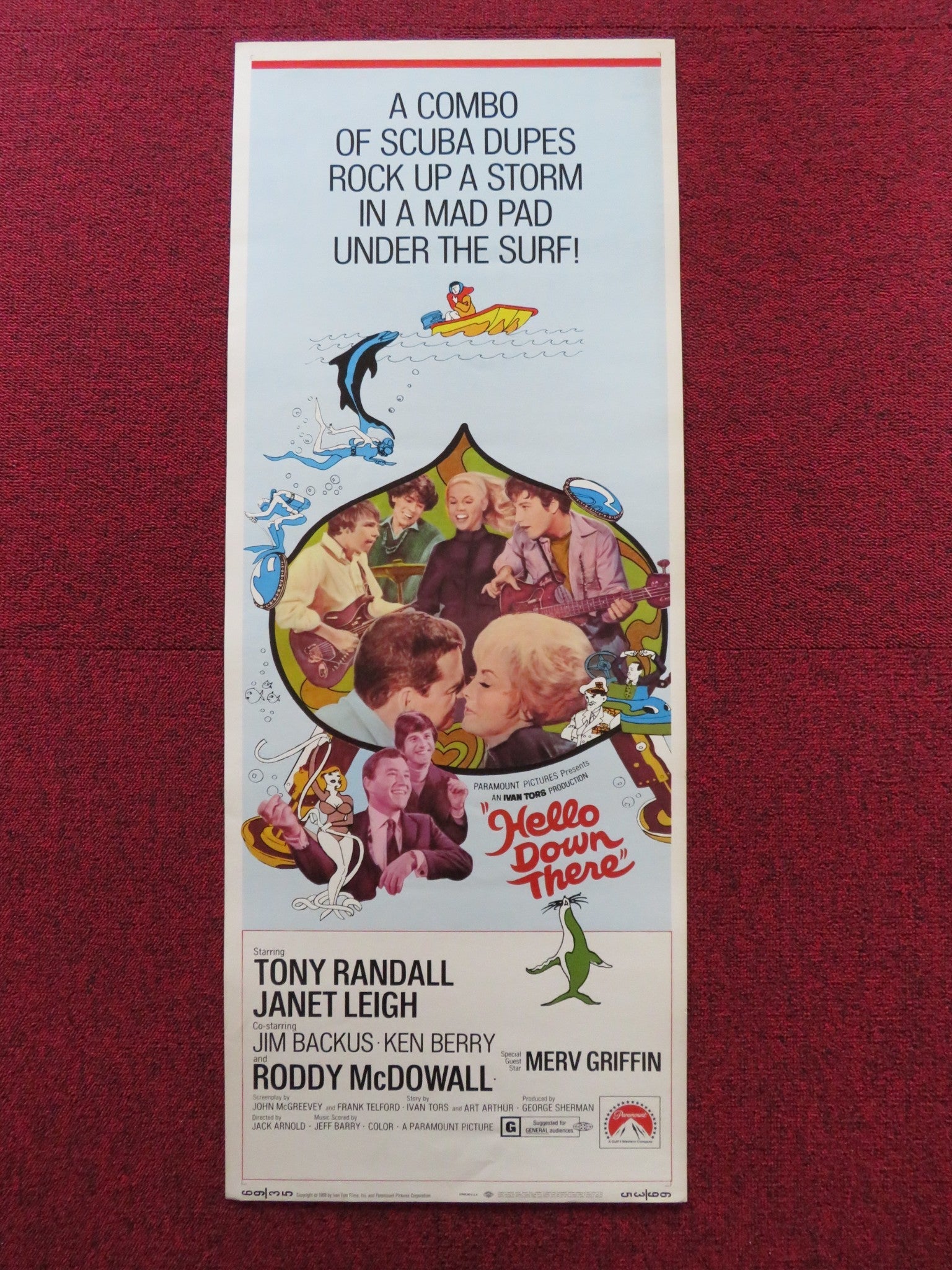 HELLO DOWN THERE US INSERT (14"x 36") POSTER TONY RANDALL JANET LEIGH 1969 Rendezvous Cinema Movie posters