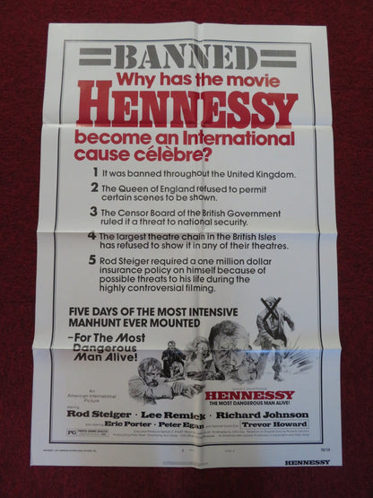 HENNESSY - STYLE B FOLDED US ONE SHEET POSTER ROD STEIGER LEE REMICK 1975 Rendezvous Cinema Movie posters