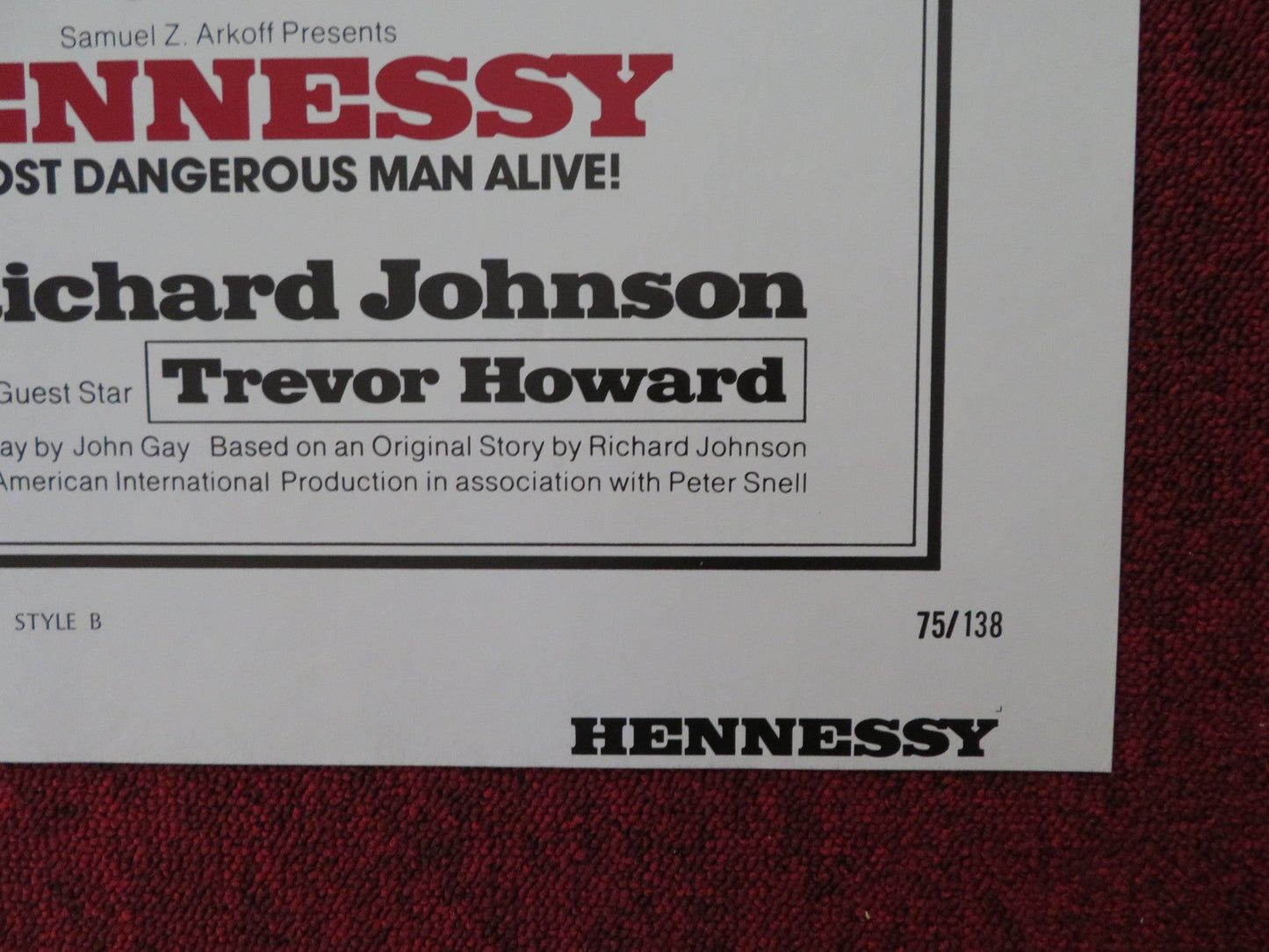 HENNESSY - STYLE B FOLDED US ONE SHEET POSTER ROD STEIGER LEE REMICK 1975 Rendezvous Cinema Movie posters