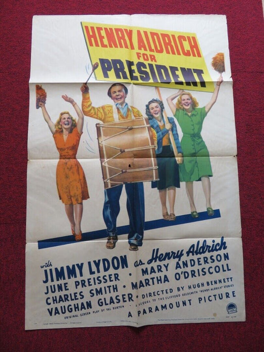HENRY ALDRICH FOR PRESIDENT FOLDED US ONE SHEET POSTER JIMMY LYDON PREISSER 1941 Movie posters