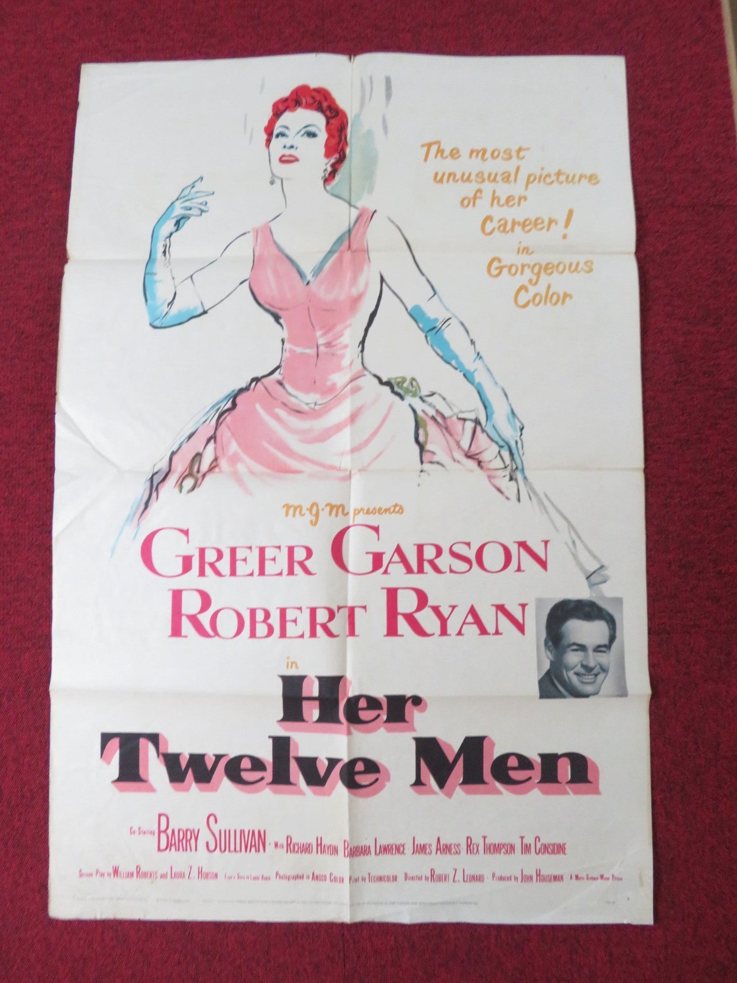 HER TWELVE MEN FOLDED US ONE SHEET POSTER GEER GARSON ROBERT RYAN 1954 Rendezvous Cinema Movie posters