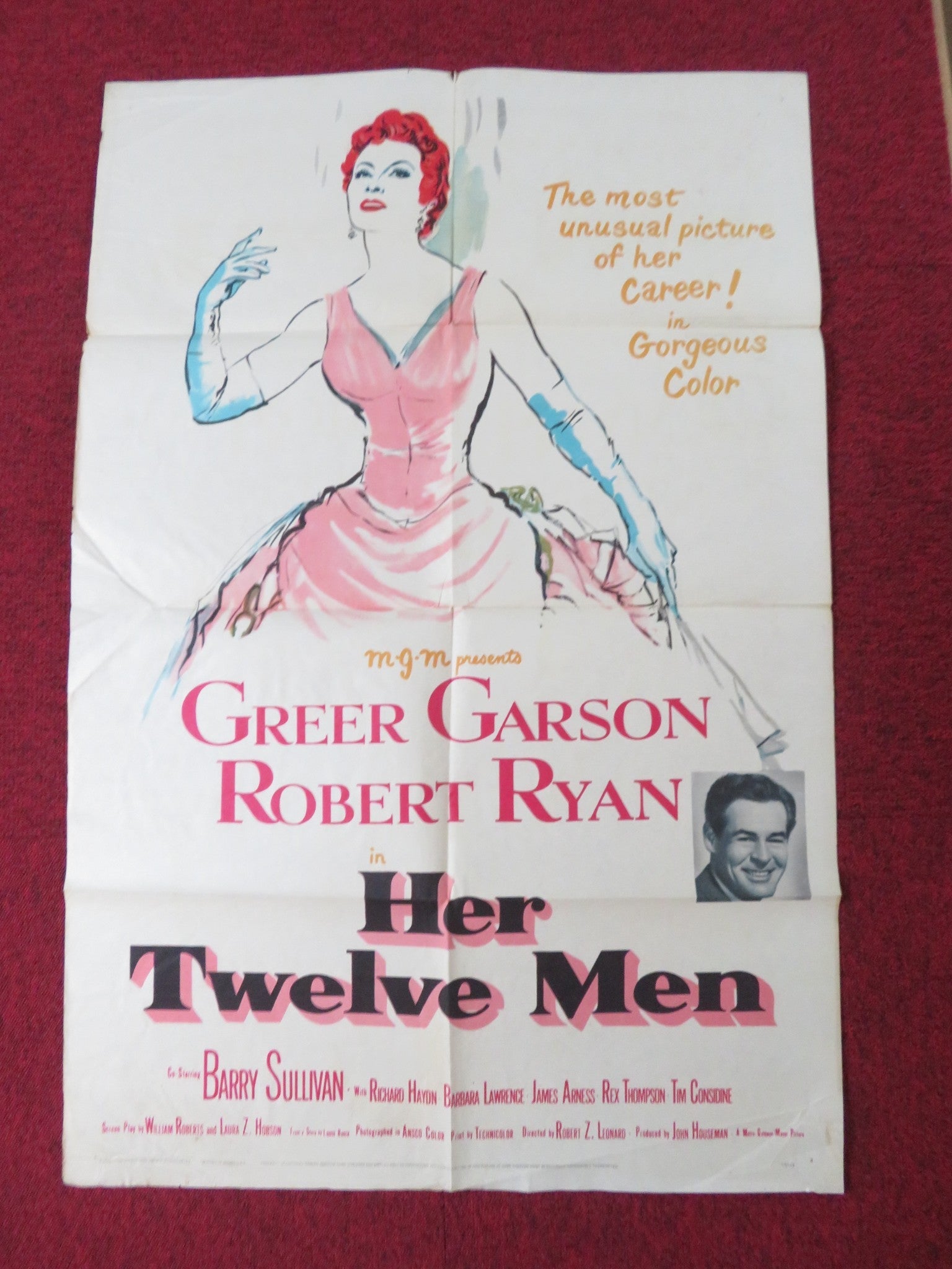 HER TWELVE MEN FOLDED US ONE SHEET POSTER GEER GARSON ROBERT RYAN 1954 Rendezvous Cinema Movie posters