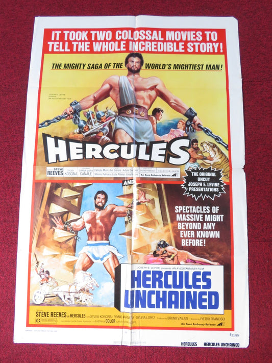 HERCULES AND HERCULES UNCHAINED COMBO FOLDED US ONE SHEET POSTER S. REEVES 1973 Rendezvous Cinema Movie posters