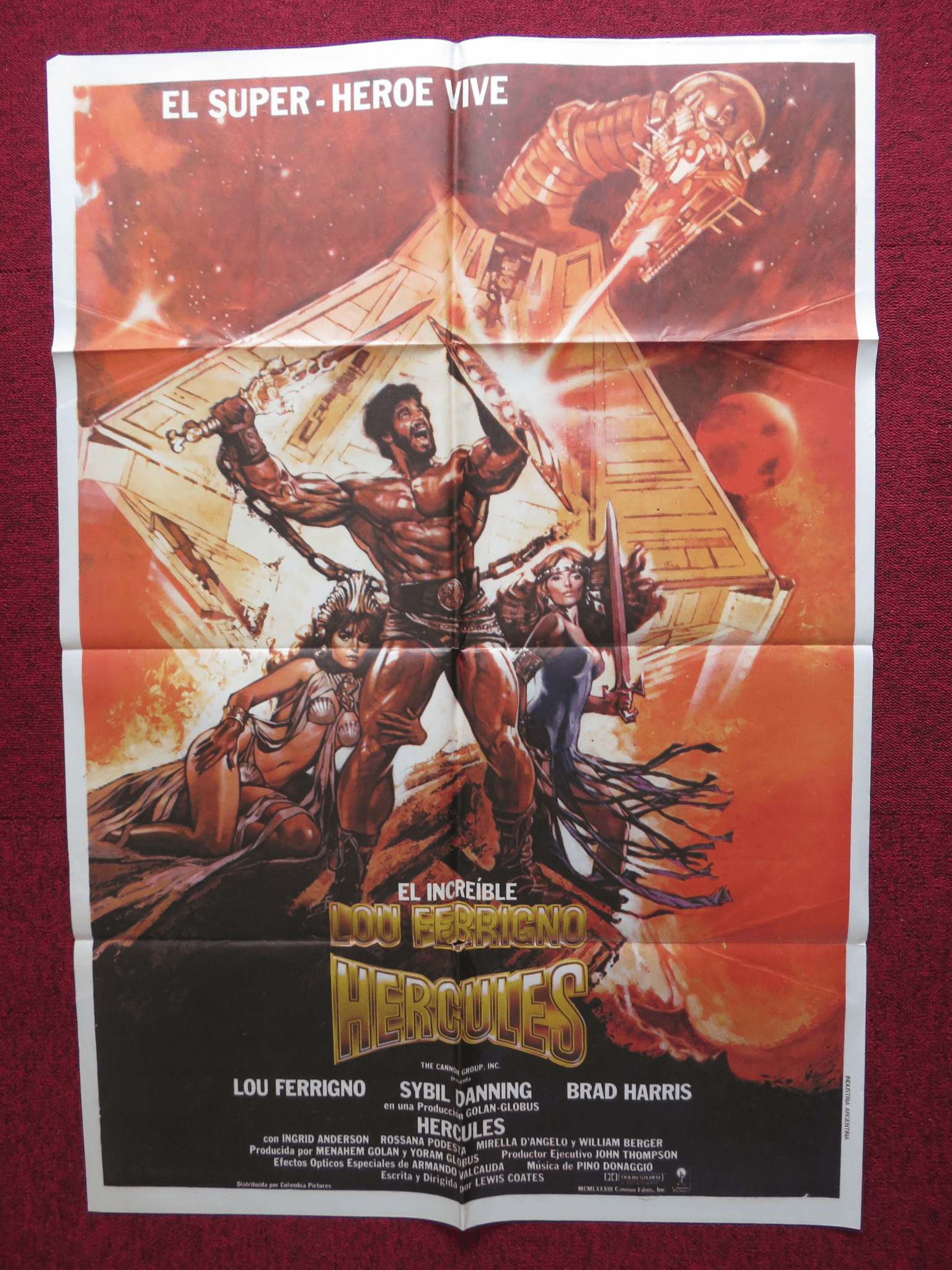 HERCULES FOLDED ARGENTINA ONE SHEET POSTER CANNON LOU FERRIGNO BRAD HARRIS 1983 Rendezvous Cinema Movie posters