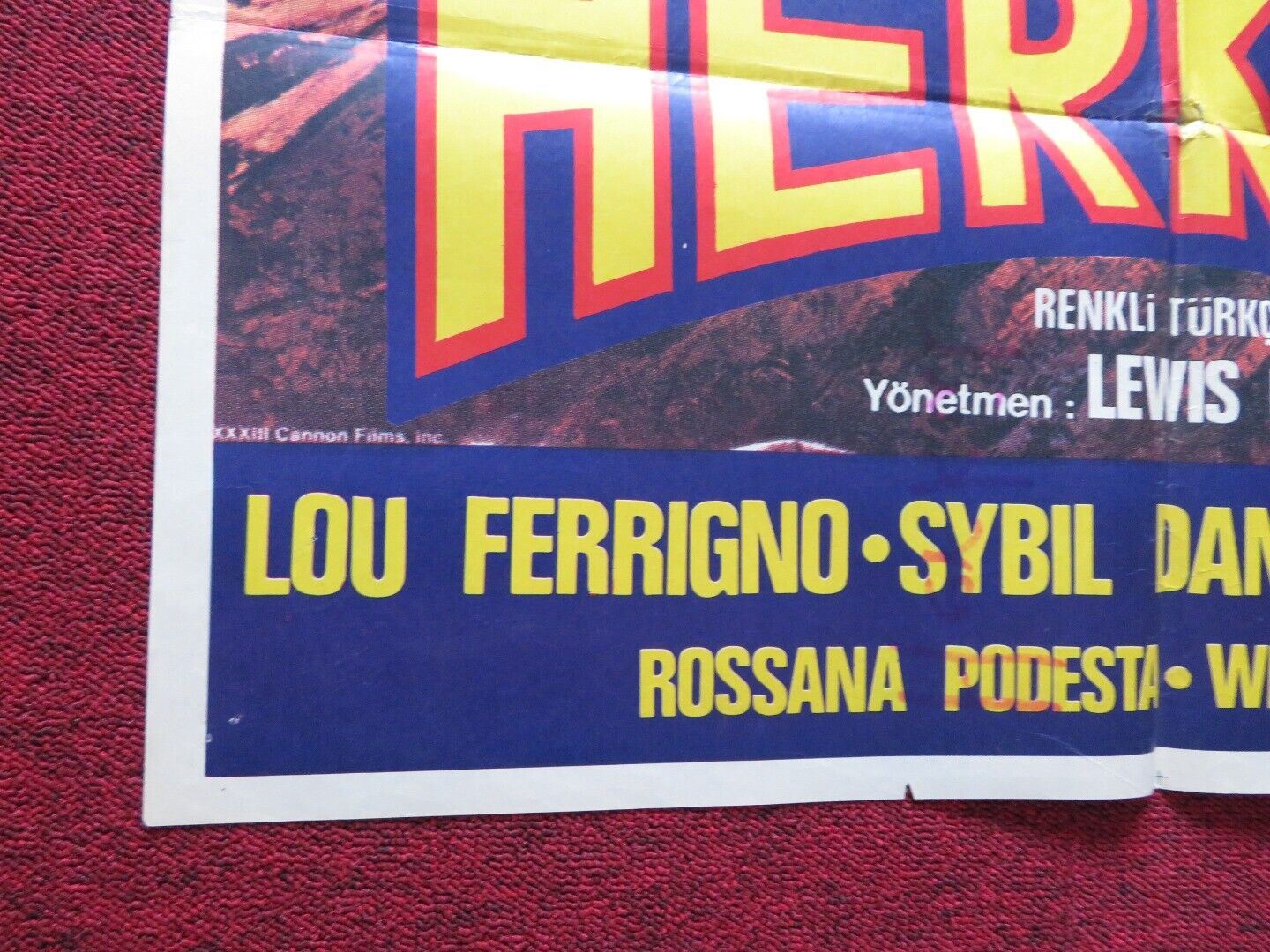 HERCULES FOLDED TURKISH ONE SHEET POSTER LOU FERRIGNO BRAD HARRIS 1983 Movie posters