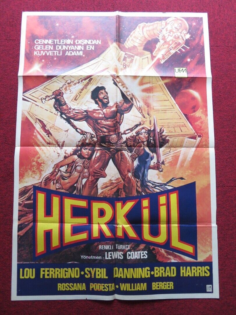 HERCULES FOLDED TURKISH ONE SHEET POSTER LOU FERRIGNO BRAD HARRIS 1983 Movie posters