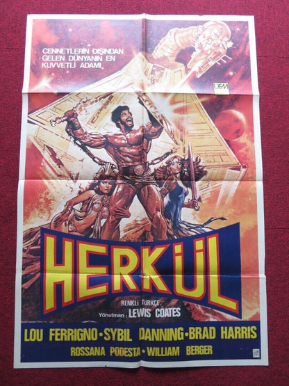 HERCULES FOLDED TURKISH ONE SHEET POSTER LOU FERRIGNO BRAD HARRIS 1983 Movie posters