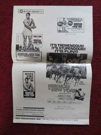 HERCULES IN NEW YORK - PRESSBOOK UNCUT RAF INDUSTRIES INC. SCHWARZENEGGER 1970 Rendezvous Cinema Movie posters