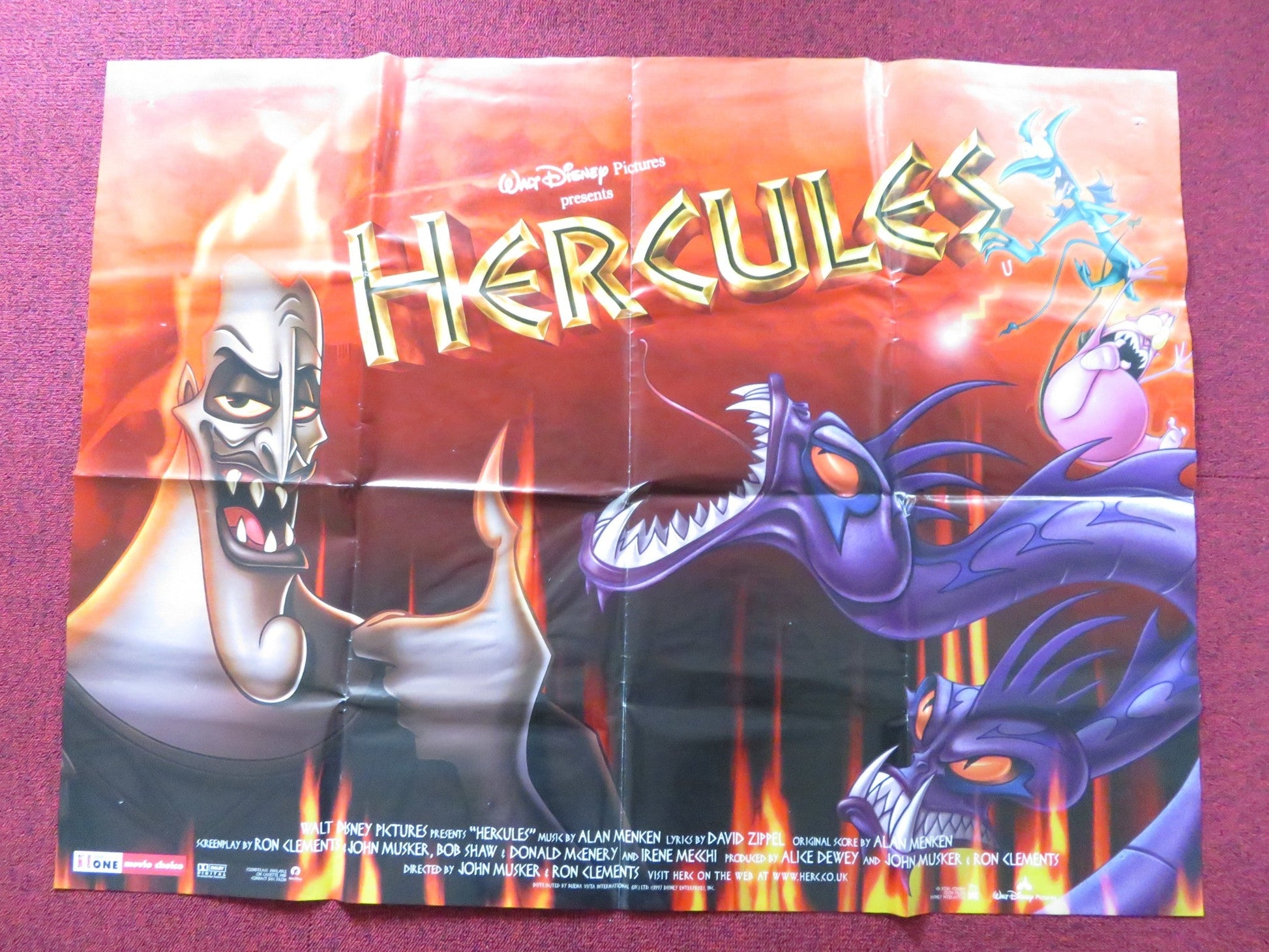HERCULES UK QUAD POSTER FOLDED DISNEY TATE DONOVAN DANNY DE VITO 1997 Rendezvous Cinema Movie posters