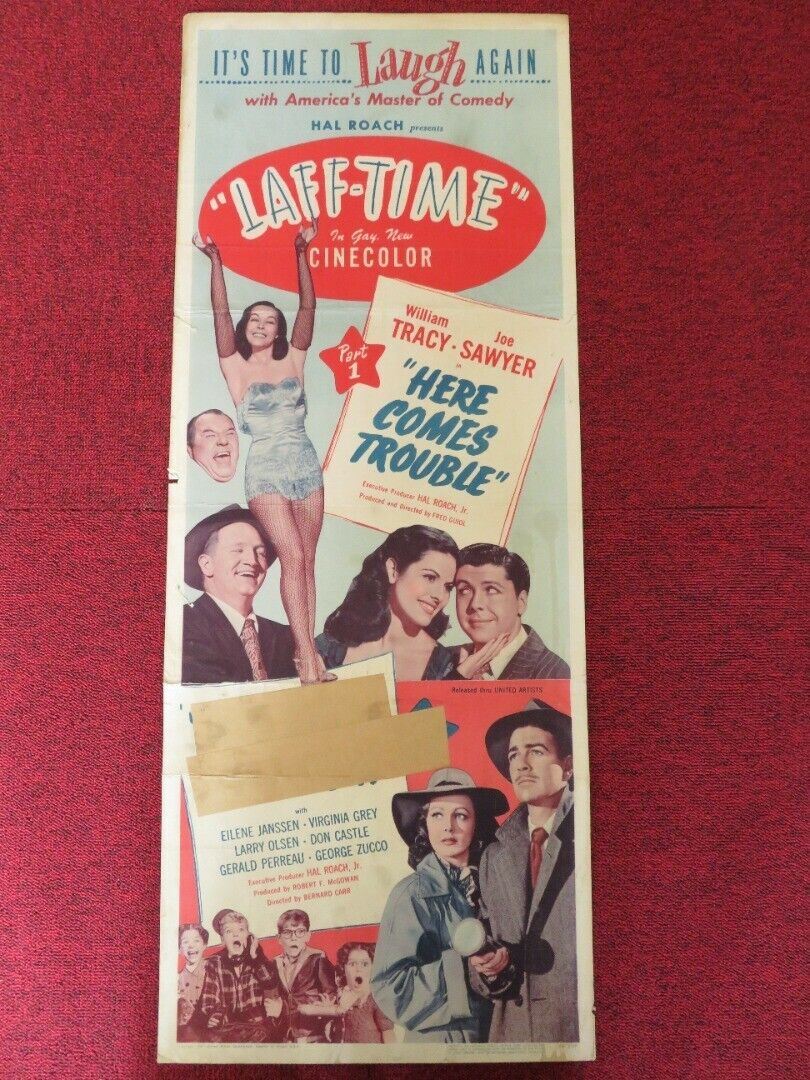 HERE COMES TROUBLE/ WHO KILLED DOC ROBIN US INSERT (14"x 36") POSTER 1948 Movie posters