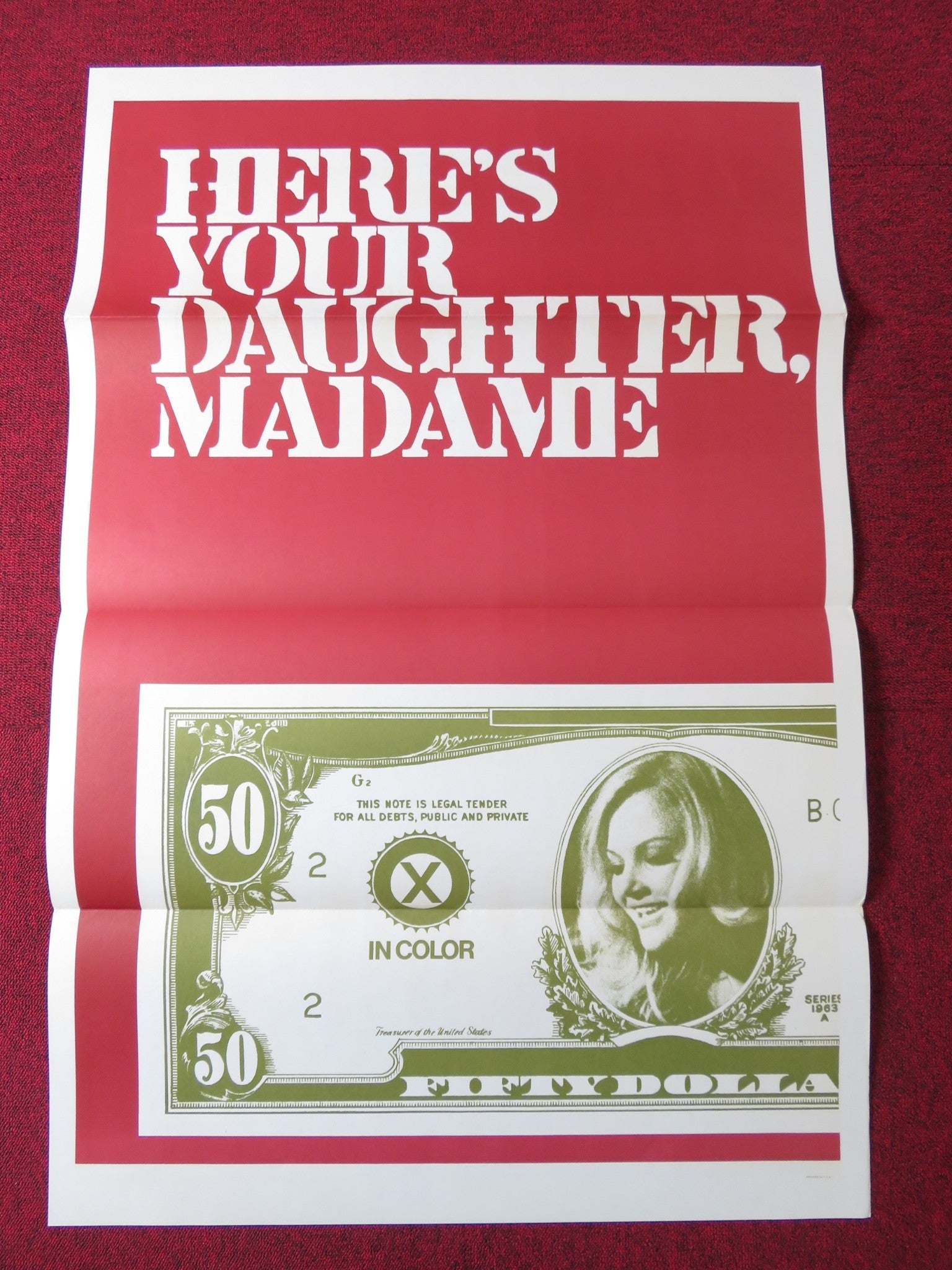 HERE'S YOUR DAUGHTER MADAME US TRI FOLDED ONE SHEET ROLLED POSTER 1963 Rendezvous Cinema Movie posters