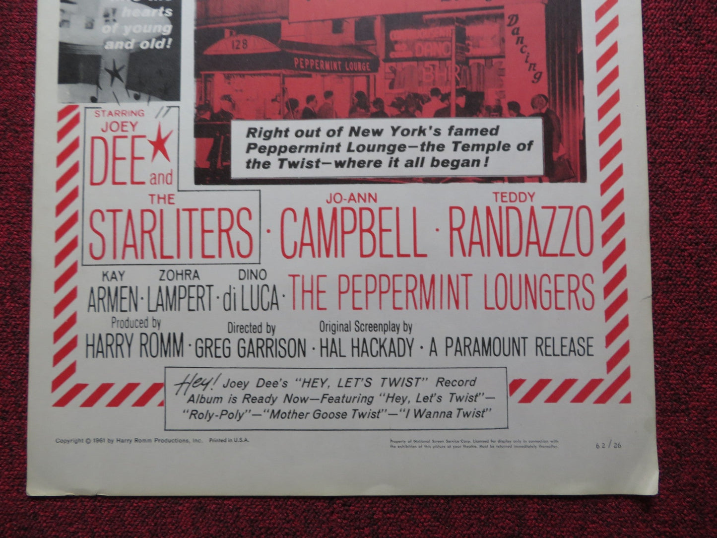 HEY, LET'S TWIST US INSERT (14"x 36") POSTER JOEY DEE THE STARLITERS 1962 Rendezvous Cinema Movie posters