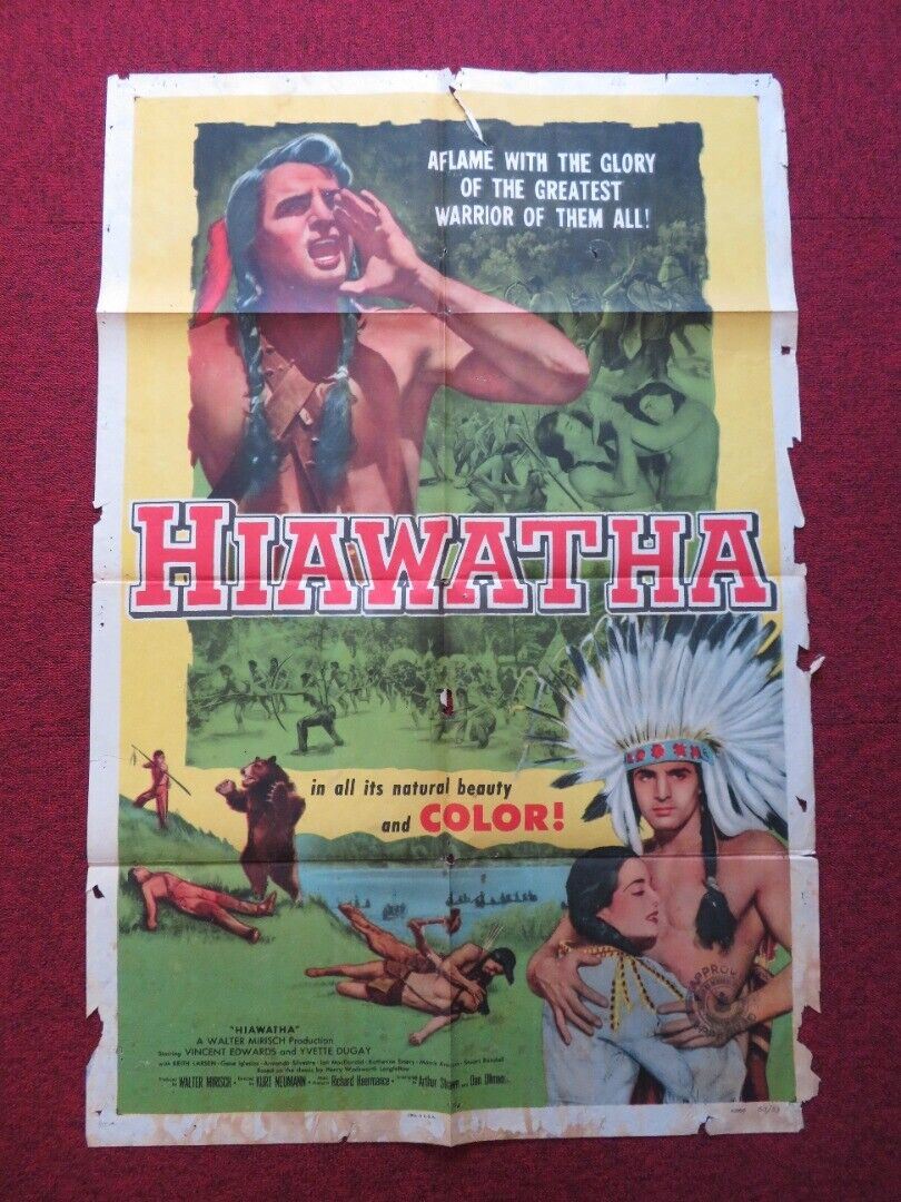 HIAWATHA FOLDED US ONE SHEET POSTER VINCE EDWARDS YVETTE DUGUAY 1952 Movie posters