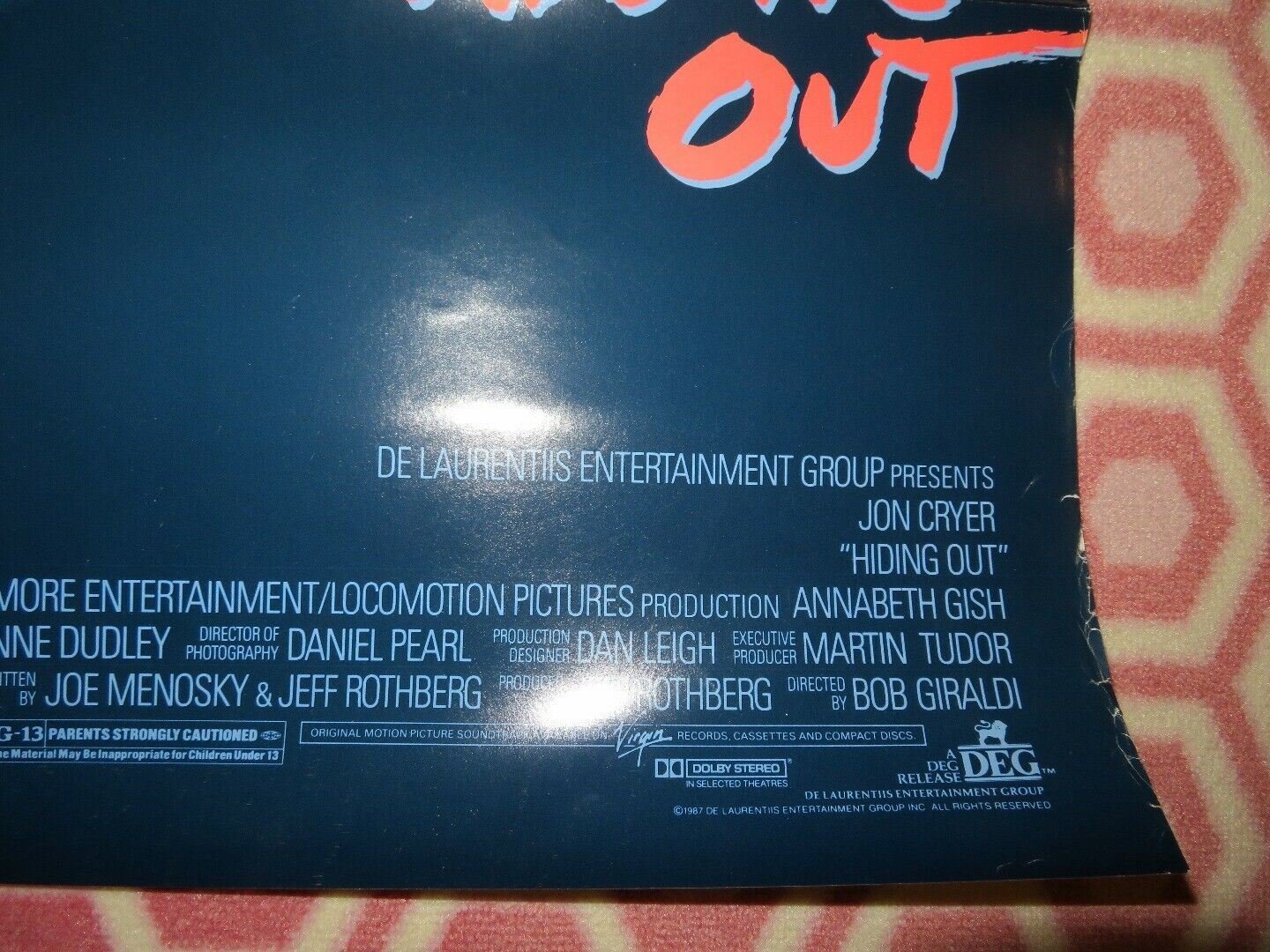 HIDING OUT US ONE SHEET POSTER JON CRYER 1987 Movie posters