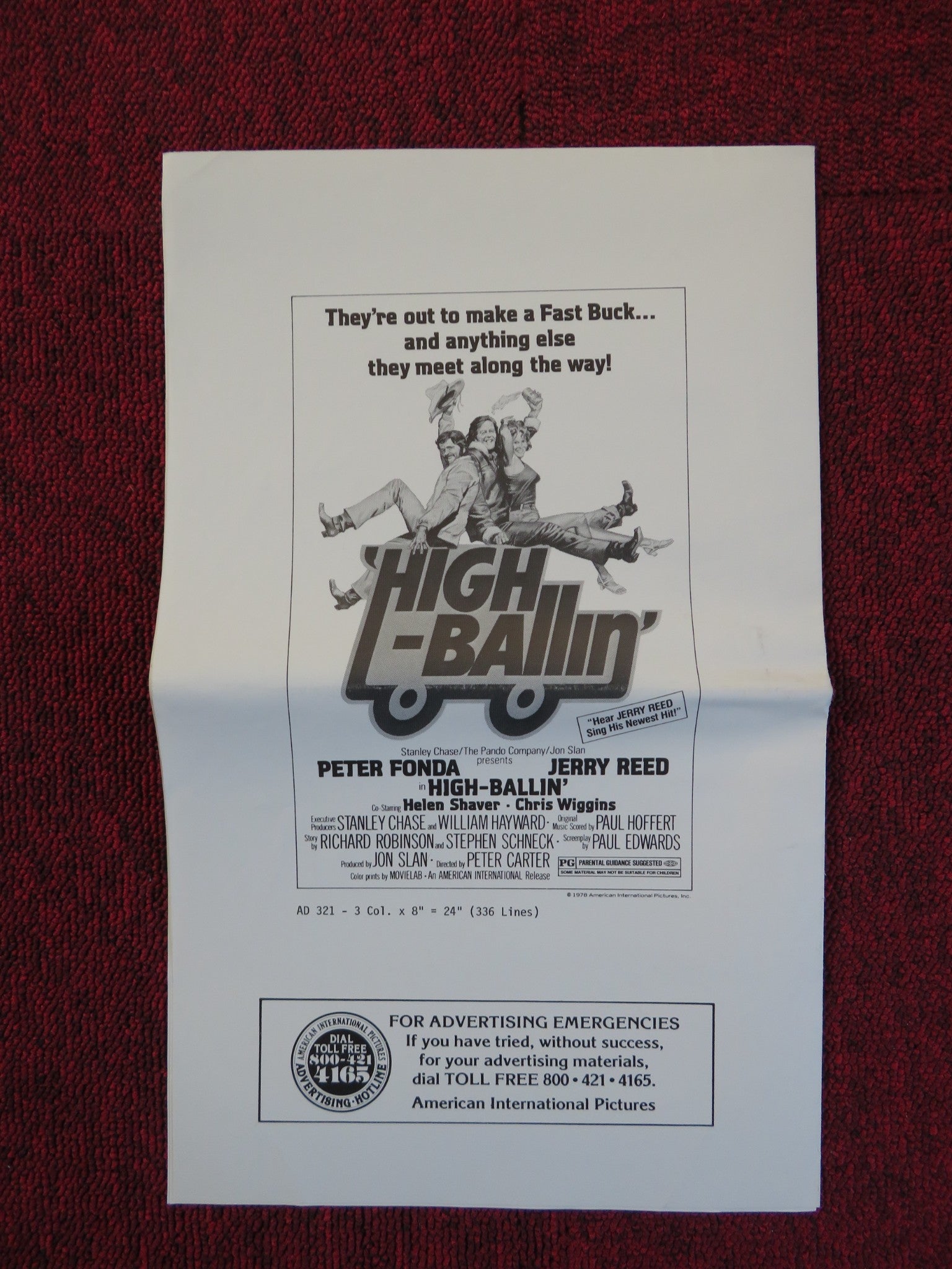 HIGH - BALLIN' FOLDED PRESSBOOK UNCUT AMERICAN INTERNATIONAL PETER FONDA 1978 Rendezvous Cinema Movie posters