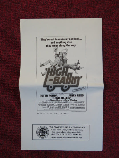 HIGH - BALLIN' FOLDED PRESSBOOK UNCUT AMERICAN INTERNATIONAL PETER FONDA 1978 Rendezvous Cinema Movie posters
