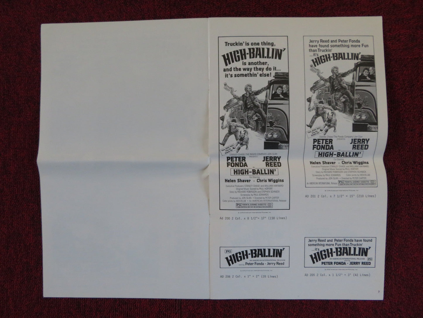 HIGH - BALLIN' FOLDED PRESSBOOK UNCUT AMERICAN INTERNATIONAL PETER FONDA 1978 Rendezvous Cinema Movie posters