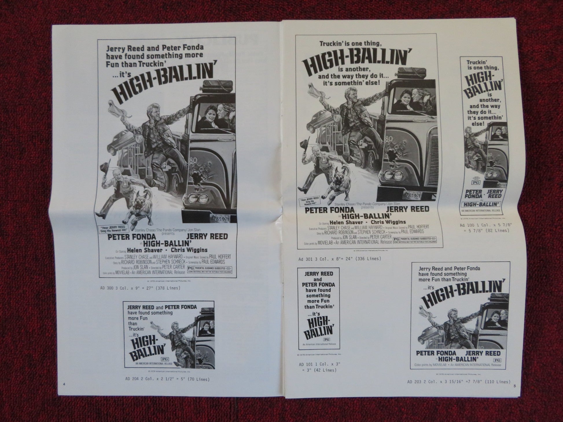 HIGH - BALLIN' FOLDED PRESSBOOK UNCUT AMERICAN INTERNATIONAL PETER FONDA 1978 Rendezvous Cinema Movie posters