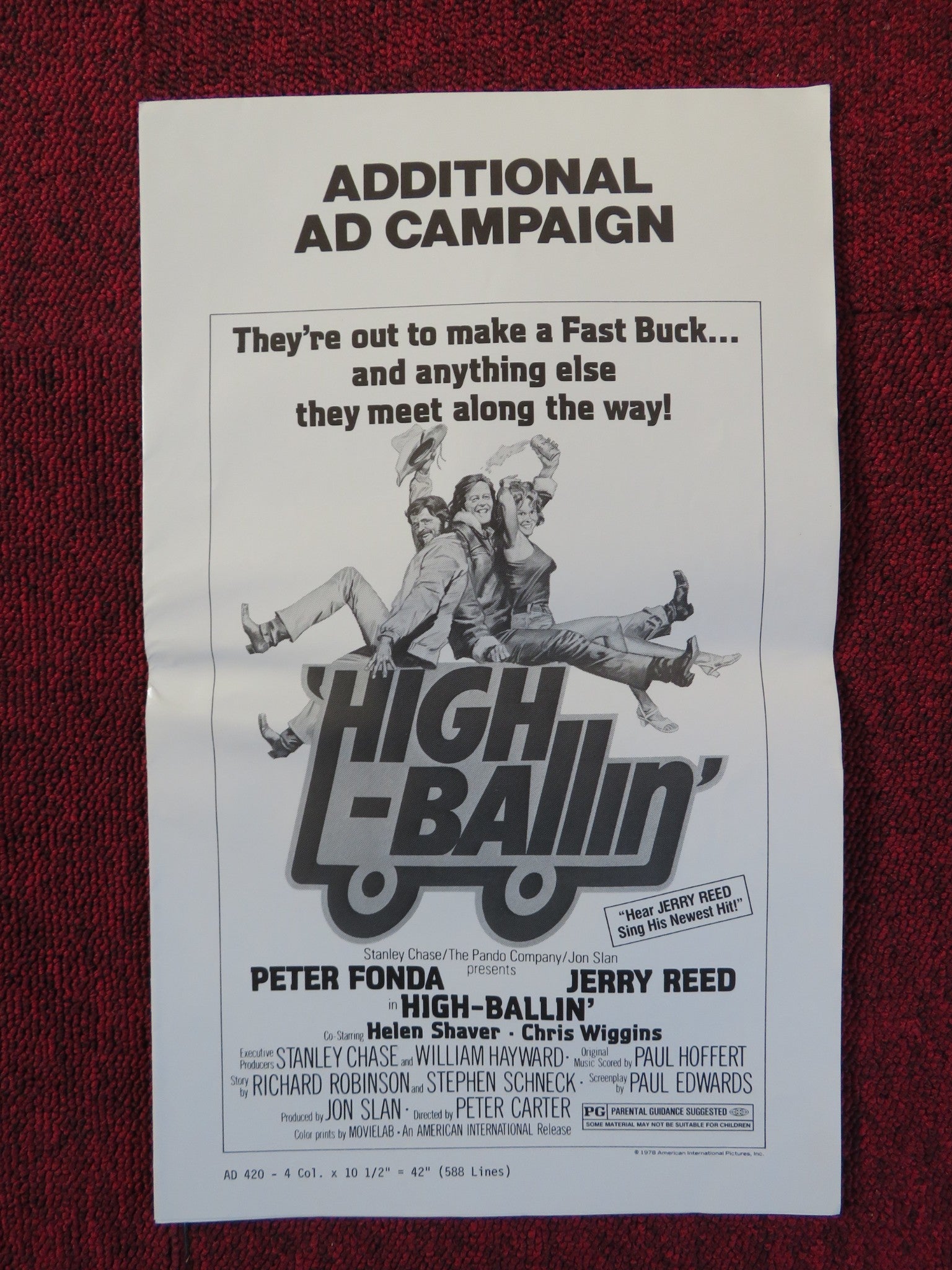 HIGH - BALLIN' FOLDED PRESSBOOK UNCUT AMERICAN INTERNATIONAL PETER FONDA 1978 Rendezvous Cinema Movie posters