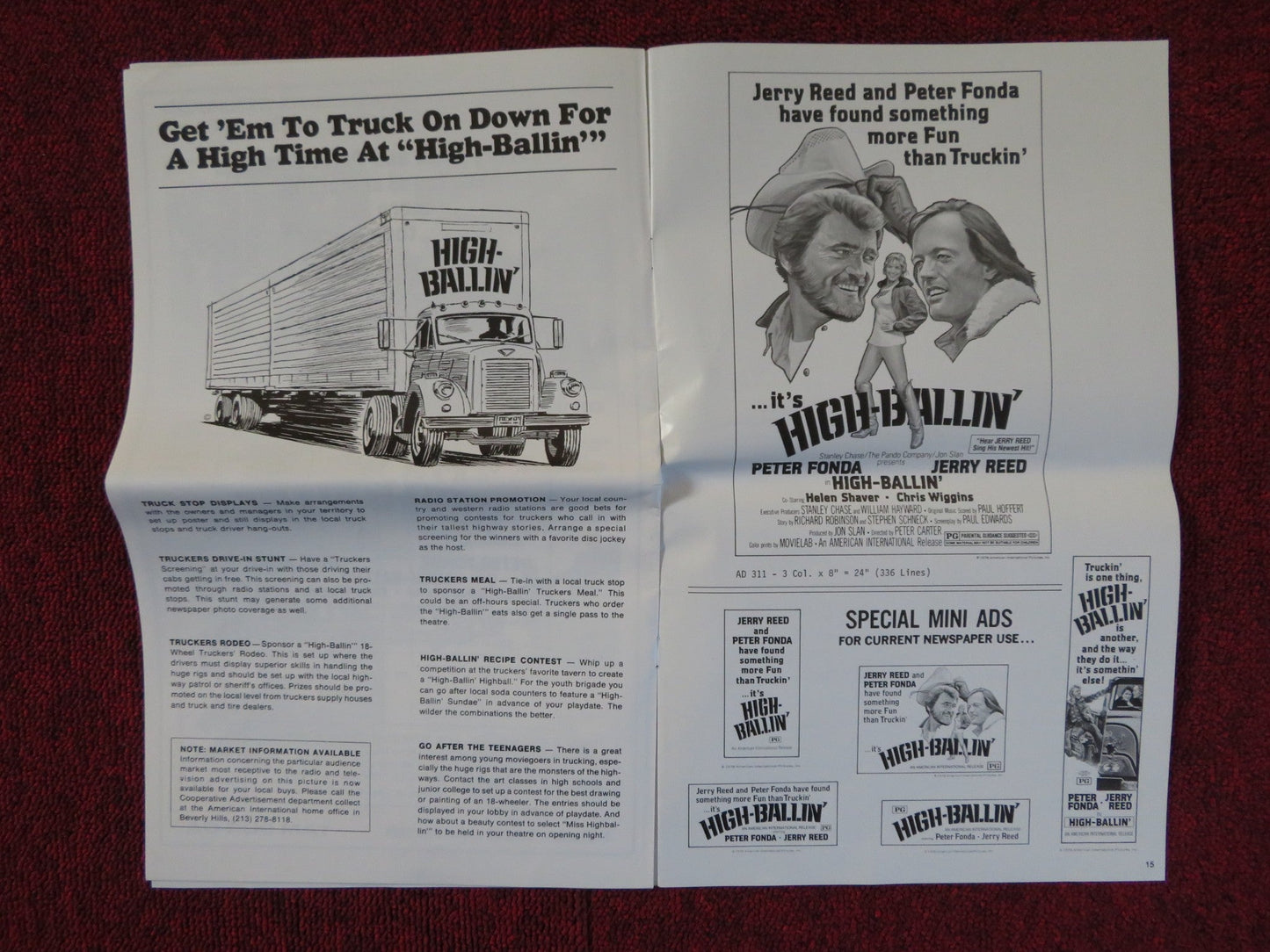 HIGH - BALLIN' FOLDED PRESSBOOK UNCUT AMERICAN INTERNATIONAL PETER FONDA 1978 Rendezvous Cinema Movie posters