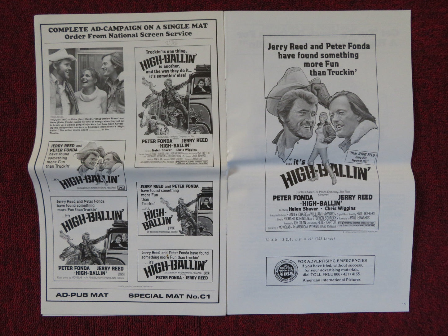 HIGH - BALLIN' FOLDED PRESSBOOK UNCUT AMERICAN INTERNATIONAL PETER FONDA 1978 Rendezvous Cinema Movie posters