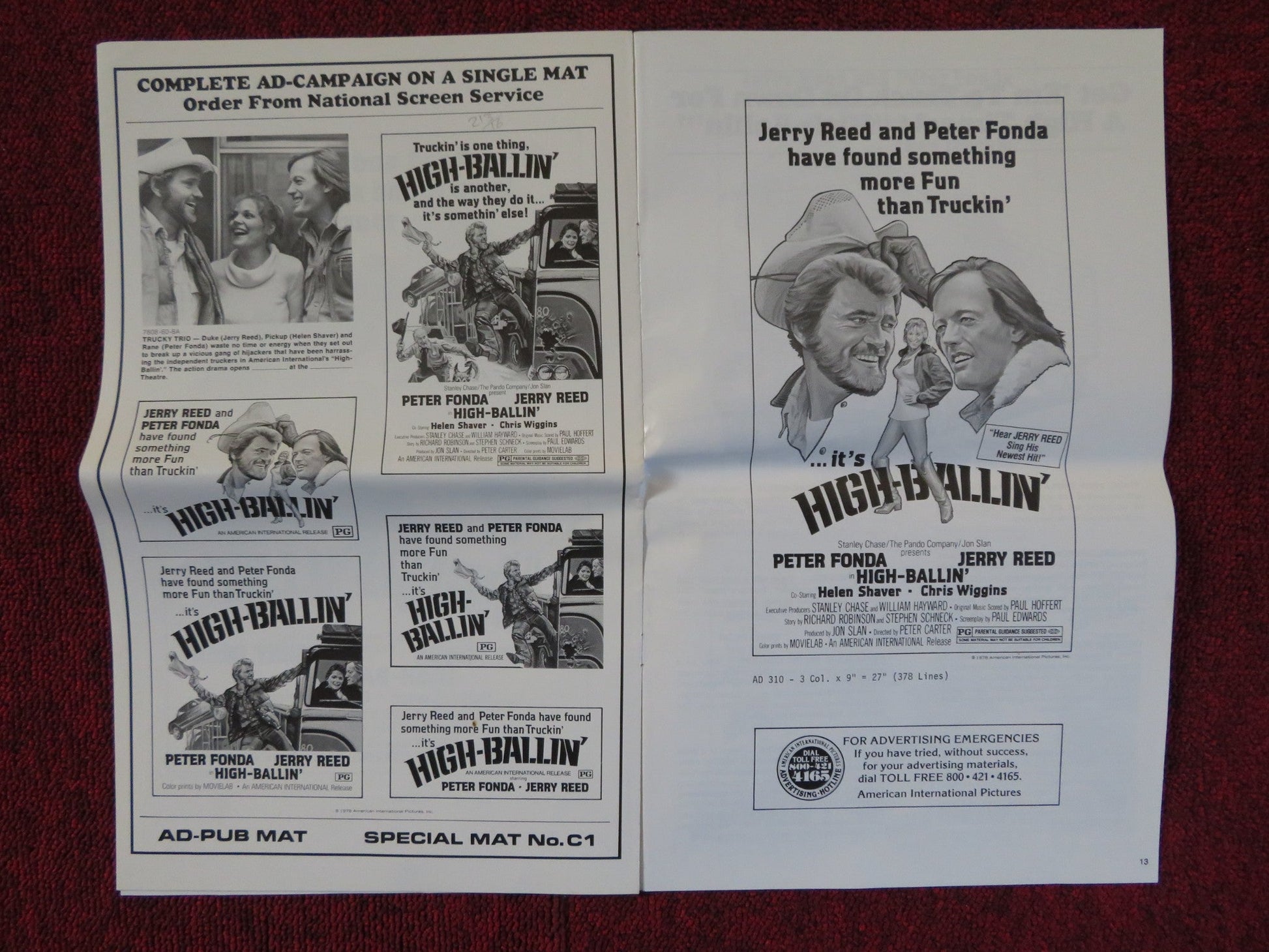 HIGH - BALLIN' FOLDED PRESSBOOK UNCUT AMERICAN INTERNATIONAL PETER FONDA 1978 Rendezvous Cinema Movie posters