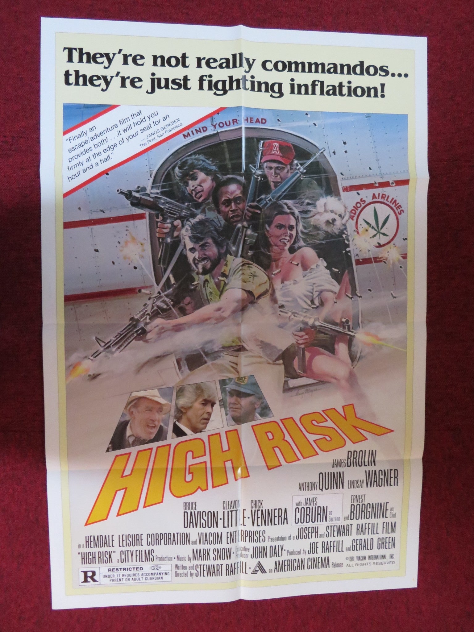 HIGH RISK FOLDED US ONE SHEET POSTER JAMES BROLIN ANTHONY QUINN 1981 Rendezvous Cinema Movie posters