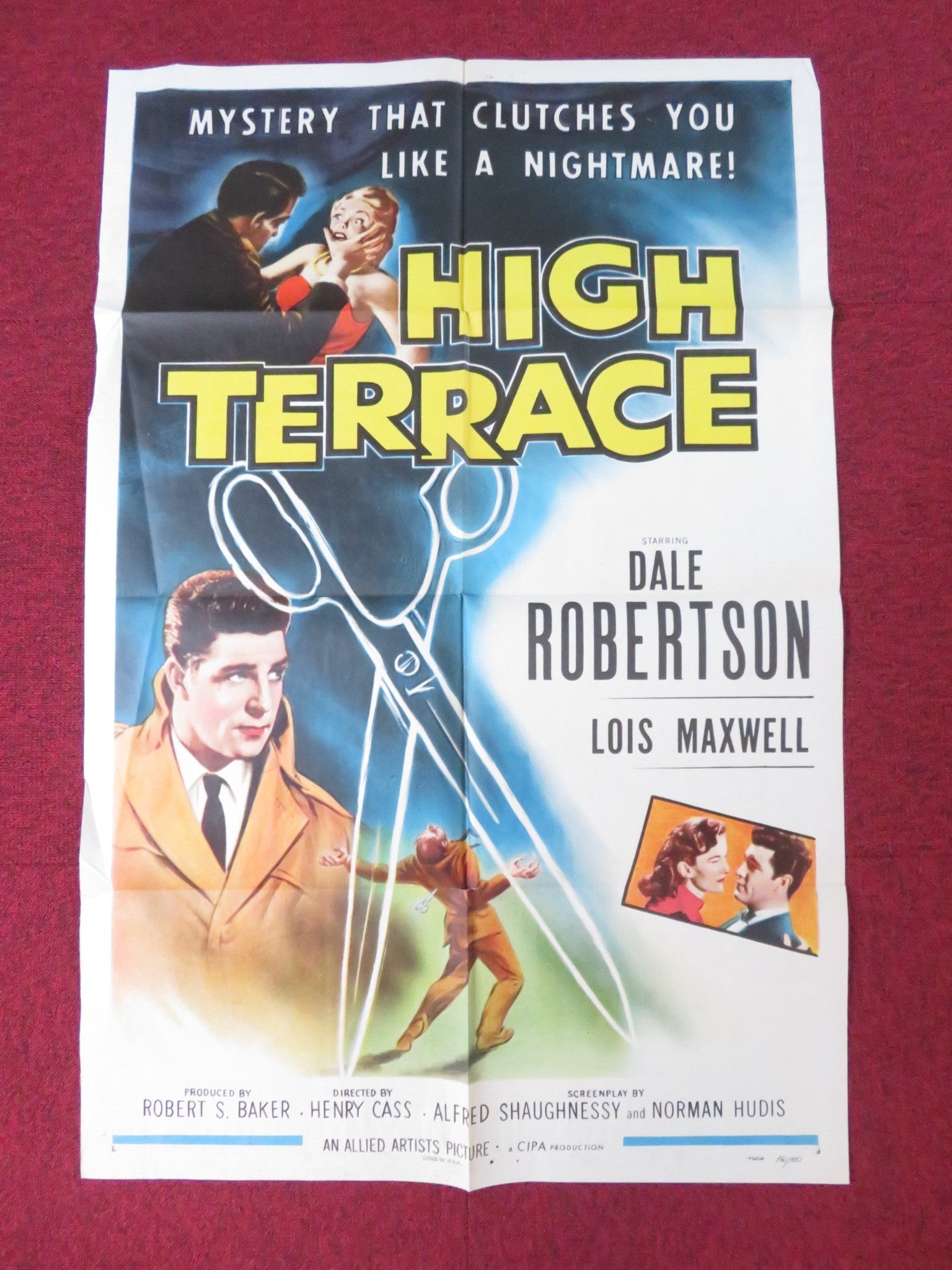 HIGH TERRACE FOLDED US ONE SHEET POSTER DALE ROBERTSON LOIS MAXWELL 1956 Rendezvous Cinema Movie posters