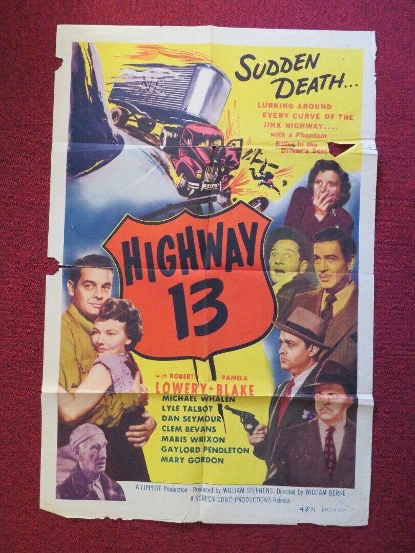 HIGHWAY 13 FOLDED US ONE SHEET POSTER ROBERT LOWERY PAMELA BLAKE 1948 Movie posters
