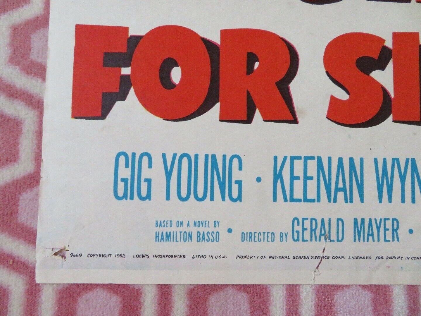 HOLIDAY FOR SINNERS FOLDED US ONE SHEET POSTER GIG YOUNG KEENAN WYNN 1952 - Rendezvous Cinema