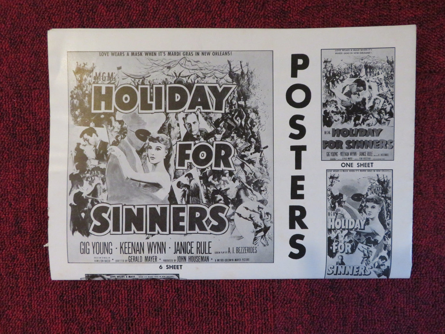 HOLIDAY FOR SINNERS UNCUT MGM FOLDED PRESS BOOK GIG YOUNG KEENAN WYNN 1952 Rendezvous Cinema Movie posters