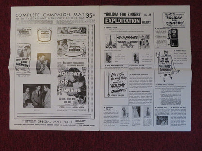 HOLIDAY FOR SINNERS UNCUT MGM FOLDED PRESS BOOK GIG YOUNG KEENAN WYNN 1952 Rendezvous Cinema Movie posters