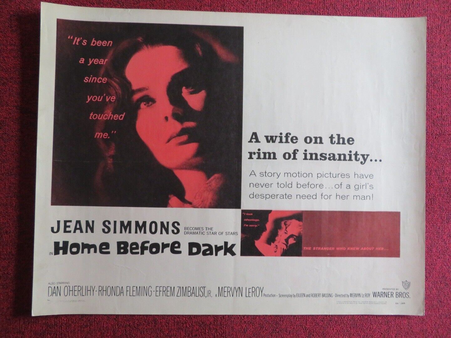 HOME BEFORE DARK US HALF SHEET (22"x 28") POSTER JEAN SIMMONS 1958 Movie posters