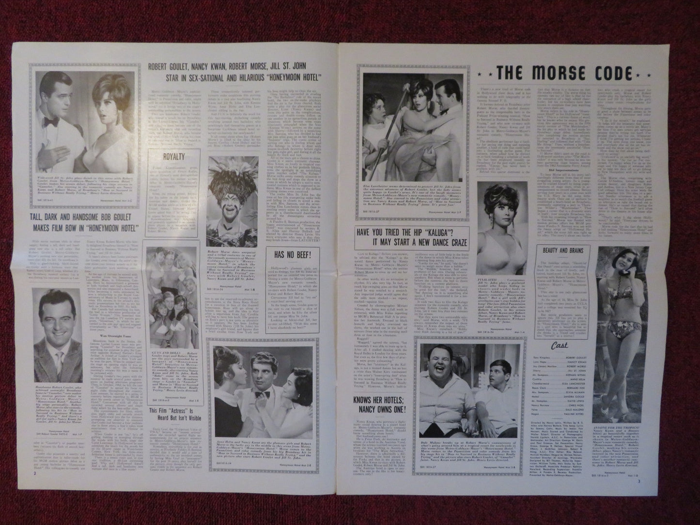 HONEYMOON HOTEL UNCUT MGM FOLDED PRESS BOOK ROBERT GOULET NANCY KWAN 1964 Rendezvous Cinema Movie posters