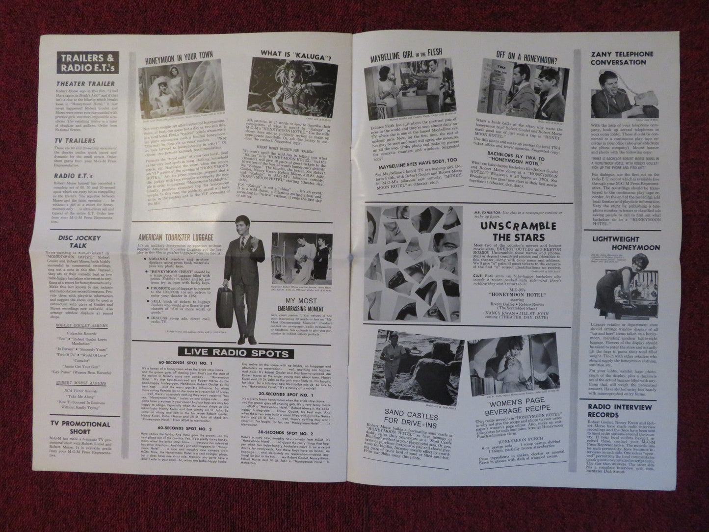 HONEYMOON HOTEL UNCUT MGM FOLDED PRESS BOOK ROBERT GOULET NANCY KWAN 1964 Rendezvous Cinema Movie posters