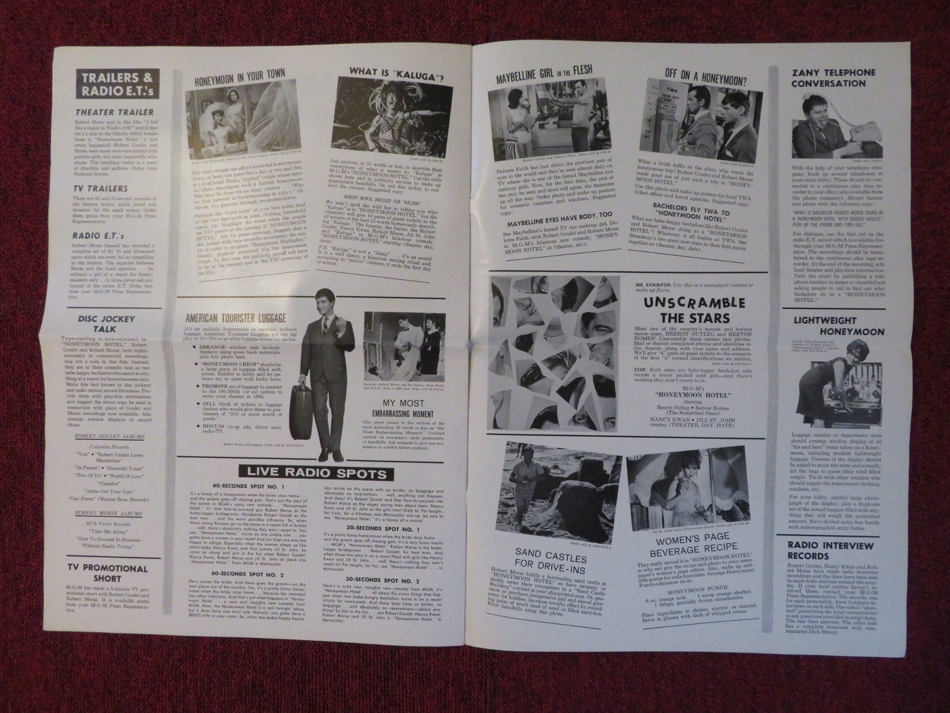 HONEYMOON HOTEL UNCUT MGM FOLDED PRESS BOOK ROBERT GOULET NANCY KWAN 1964 Rendezvous Cinema Movie posters