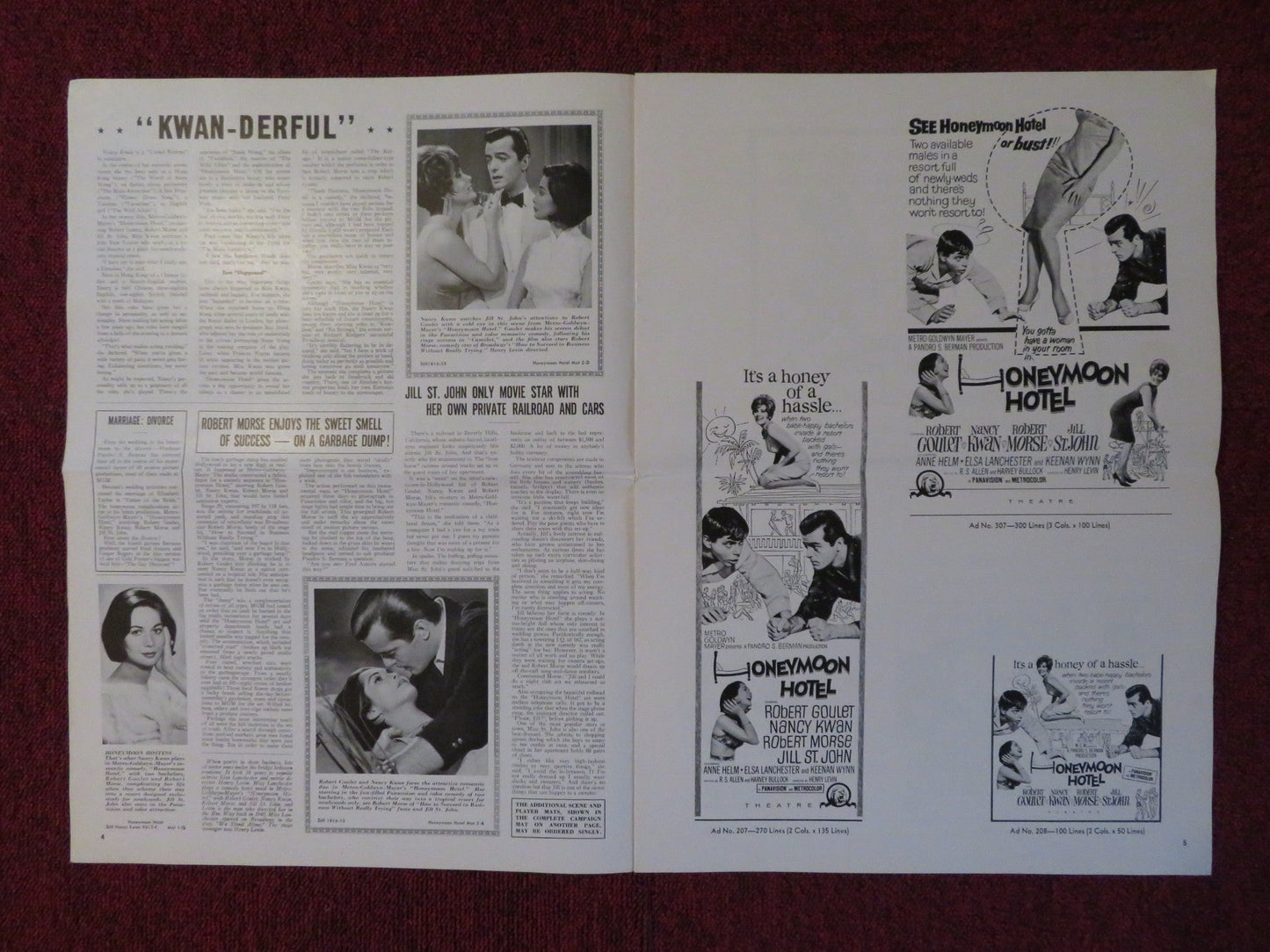 HONEYMOON HOTEL UNCUT MGM FOLDED PRESS BOOK ROBERT GOULET NANCY KWAN 1964 Rendezvous Cinema Movie posters