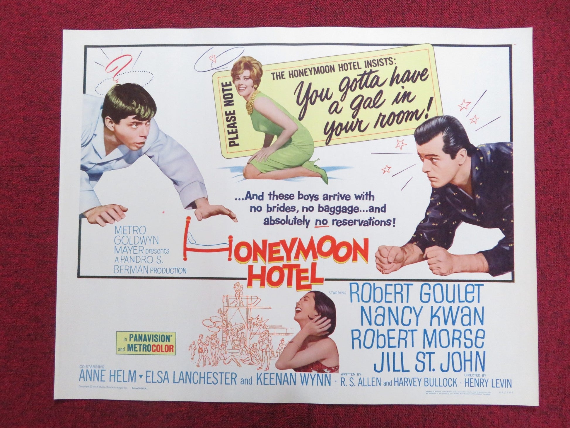 HONEYMOON HOTEL US HALF SHEET (22"x 28") POSTER ROBERT GOULET NANCY KWAN 1964 Rendezvous Cinema Movie posters