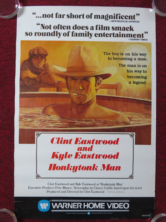 HONKYTONK MAN VHS VIDEO POSTER ROLLED CLINT EASTWOOD KYLE EASTWOOD 1983 Rendezvous Cinema Movie posters