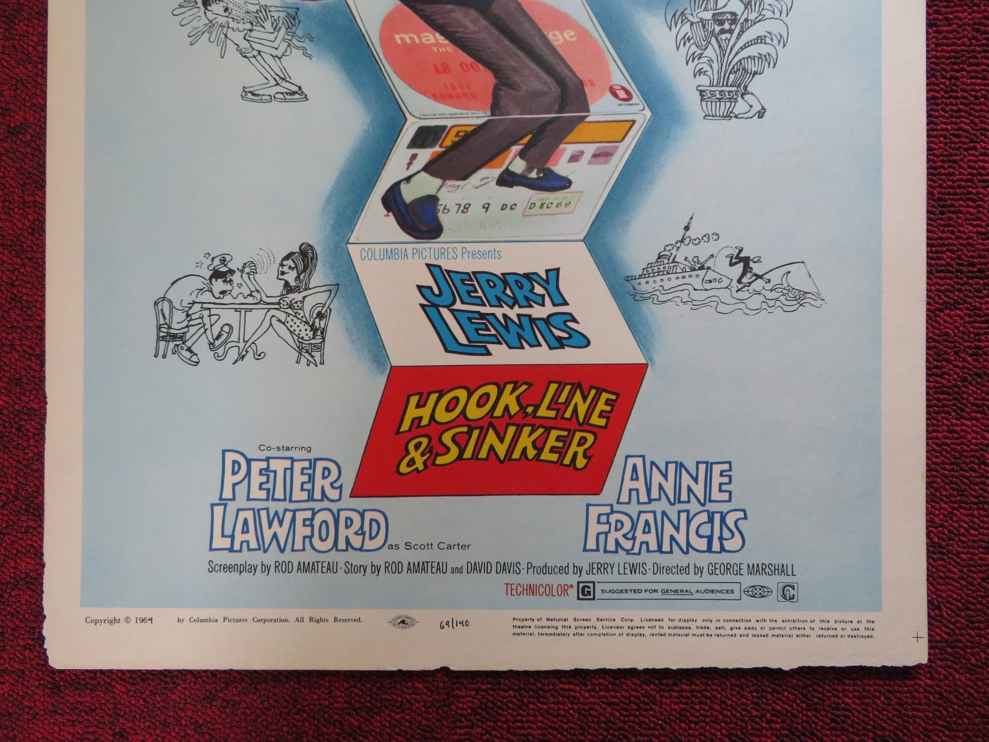 HOOK, LINE AND SINKER SUIT WINDOW CARD (14"x 22") POSTER JERRY LEWIS 1969 Rendezvous Cinema Movie posters