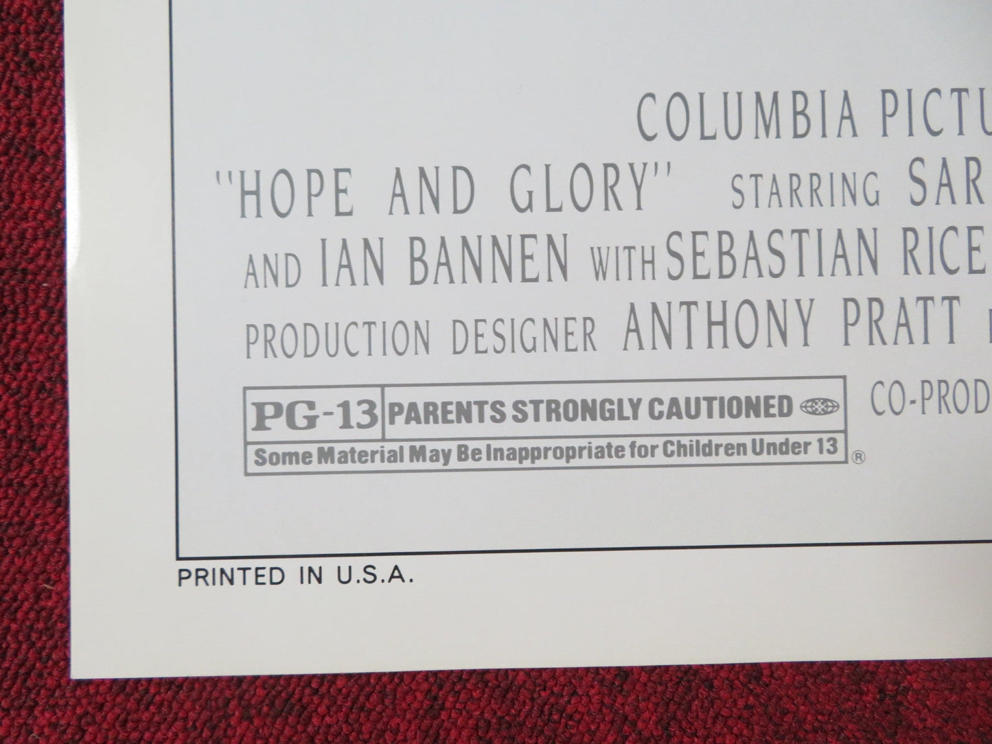 HOPE AND GLORY FOLDED US ONE SHEET POSTER SARAH MILES DAVID HAYMAN 1987 Rendezvous Cinema Movie posters